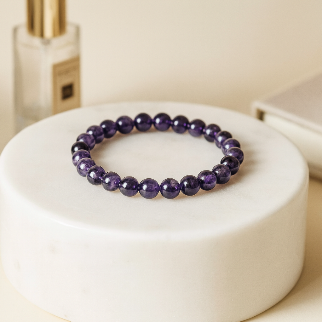 Natural Amethyst Round Beads (Jamuniya) Bracelet | 8 mm Beads | Lab Certified | AAA Grade | Healing Crystal