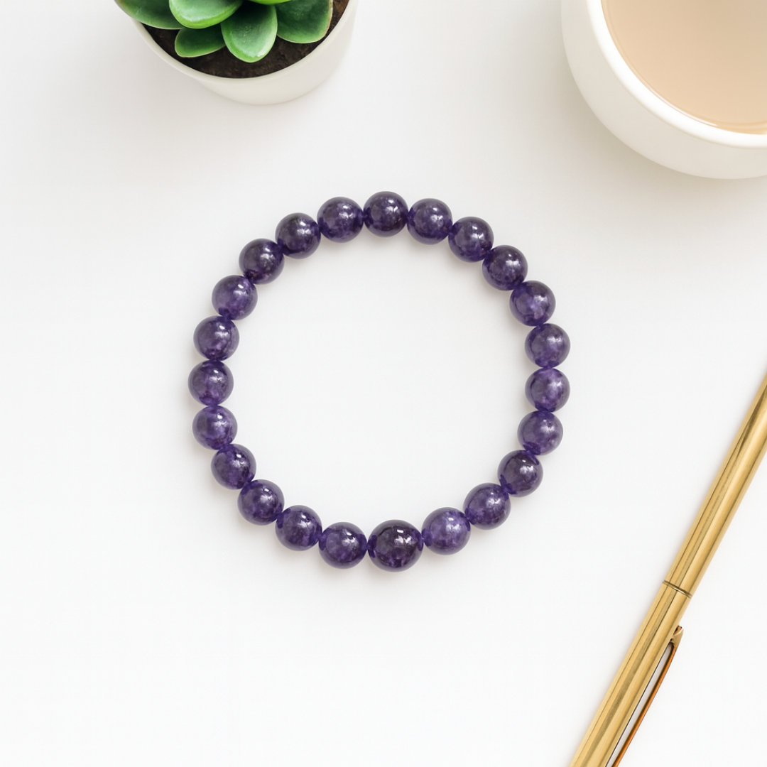 Natural Amethyst Round Beads (Jamuniya) Bracelet | 8 mm Beads | Lab Certified | AAA Grade | Healing Crystal
