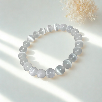 Natural Selenite Gemstone Bracelet | 8 mm Beads | Lab Certified | AAA Grade | Healing Crystal