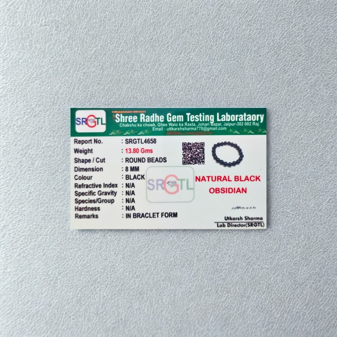 Shree Radhe Gem Testing Laboratory identification card on a gray background