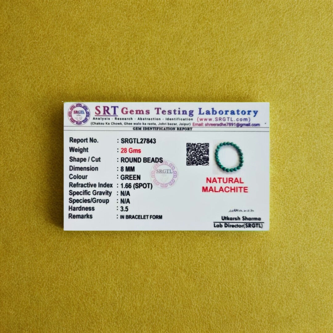 SRT Gems Testing Laboratory report card on a yellow background
