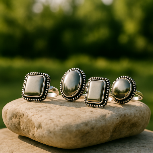 Natural Pyrite Ring (Polished) | Adjustable Free Size | Unisex | Oval, Round, Square, Rectangle
