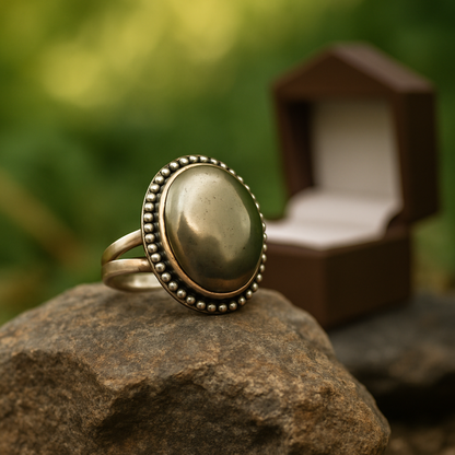 Natural Pyrite Ring (Polished) | Adjustable Free Size | Unisex | Oval, Round, Square, Rectangle