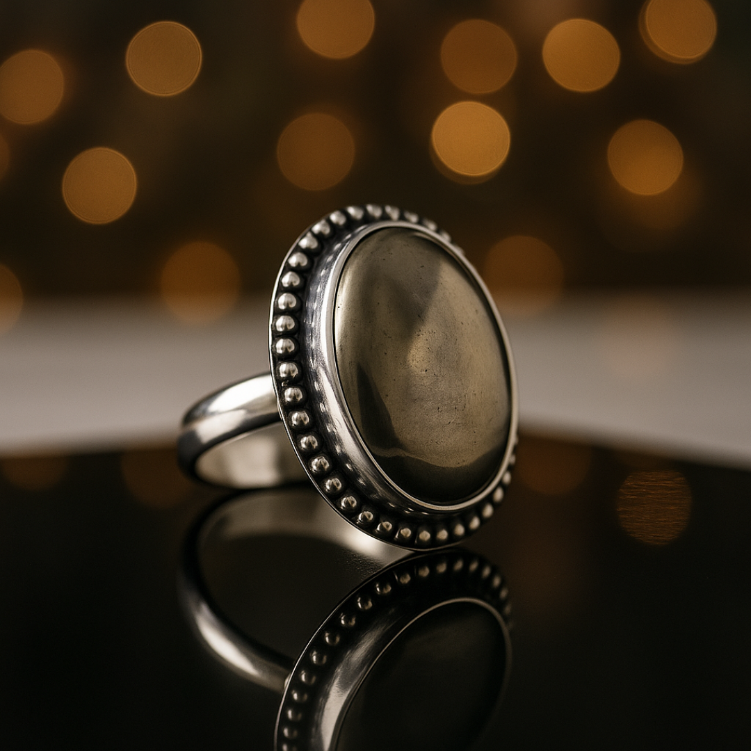 Natural Pyrite Ring (Polished) | Adjustable Free Size | Unisex | Oval, Round, Square, Rectangle