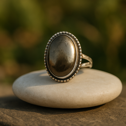 Natural Pyrite Ring (Polished) | Adjustable Free Size | Unisex | Oval, Round, Square, Rectangle