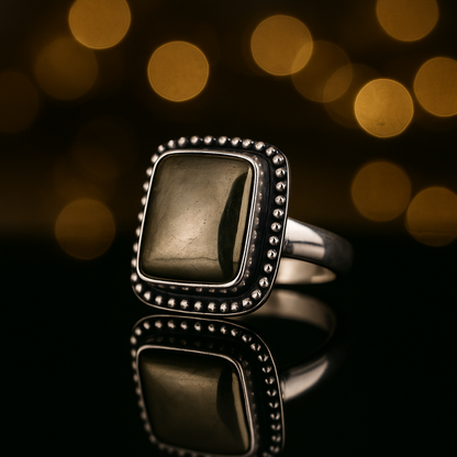 Natural Pyrite Ring (Polished) | Adjustable Free Size | Unisex | Oval, Round, Square, Rectangle