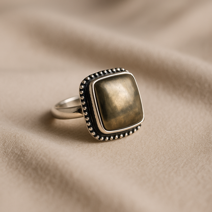 Natural Pyrite Ring (Polished) | Adjustable Free Size | Unisex | Oval, Round, Square, Rectangle