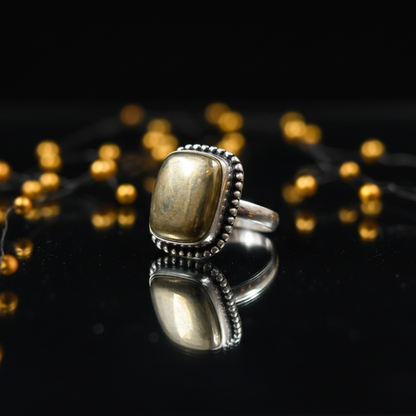 Natural Pyrite Ring (Polished) | Adjustable Free Size | Unisex | Oval, Round, Square, Rectangle