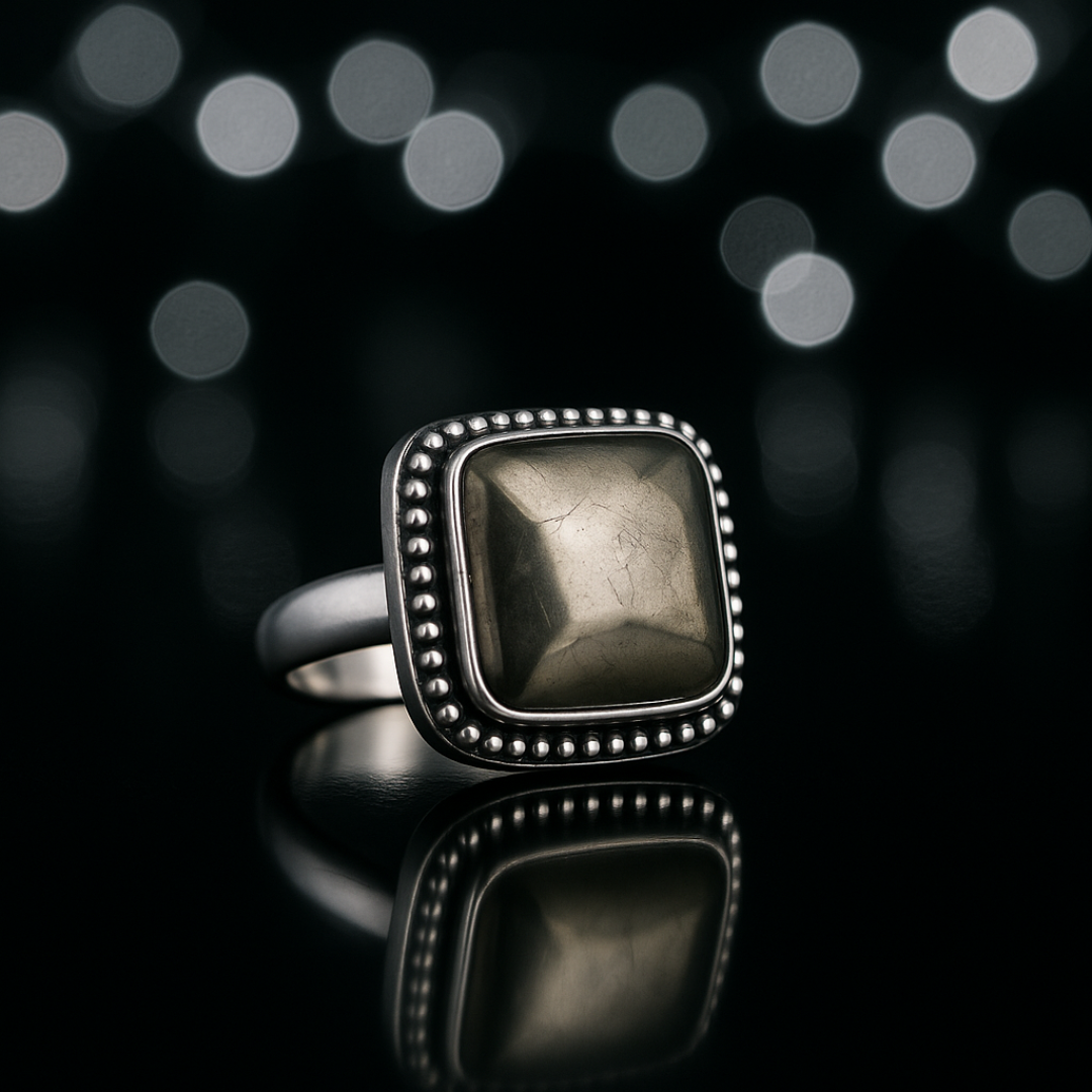 Natural Pyrite Ring (Polished) | Adjustable Free Size | Unisex | Oval, Round, Square, Rectangle