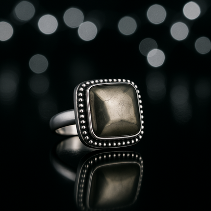 Natural Pyrite Ring (Polished) | Adjustable Free Size | Unisex | Oval, Round, Square, Rectangle