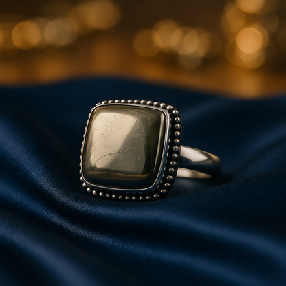 Natural Pyrite Ring (Polished) | Adjustable Free Size | Unisex | Oval, Round, Square, Rectangle