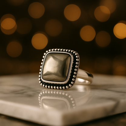 Natural Pyrite Ring (Polished) | Adjustable Free Size | Unisex | Oval, Round, Square, Rectangle