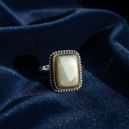 Natural Pyrite Ring (Polished) | Adjustable Free Size | Unisex | Oval, Round, Square, Rectangle