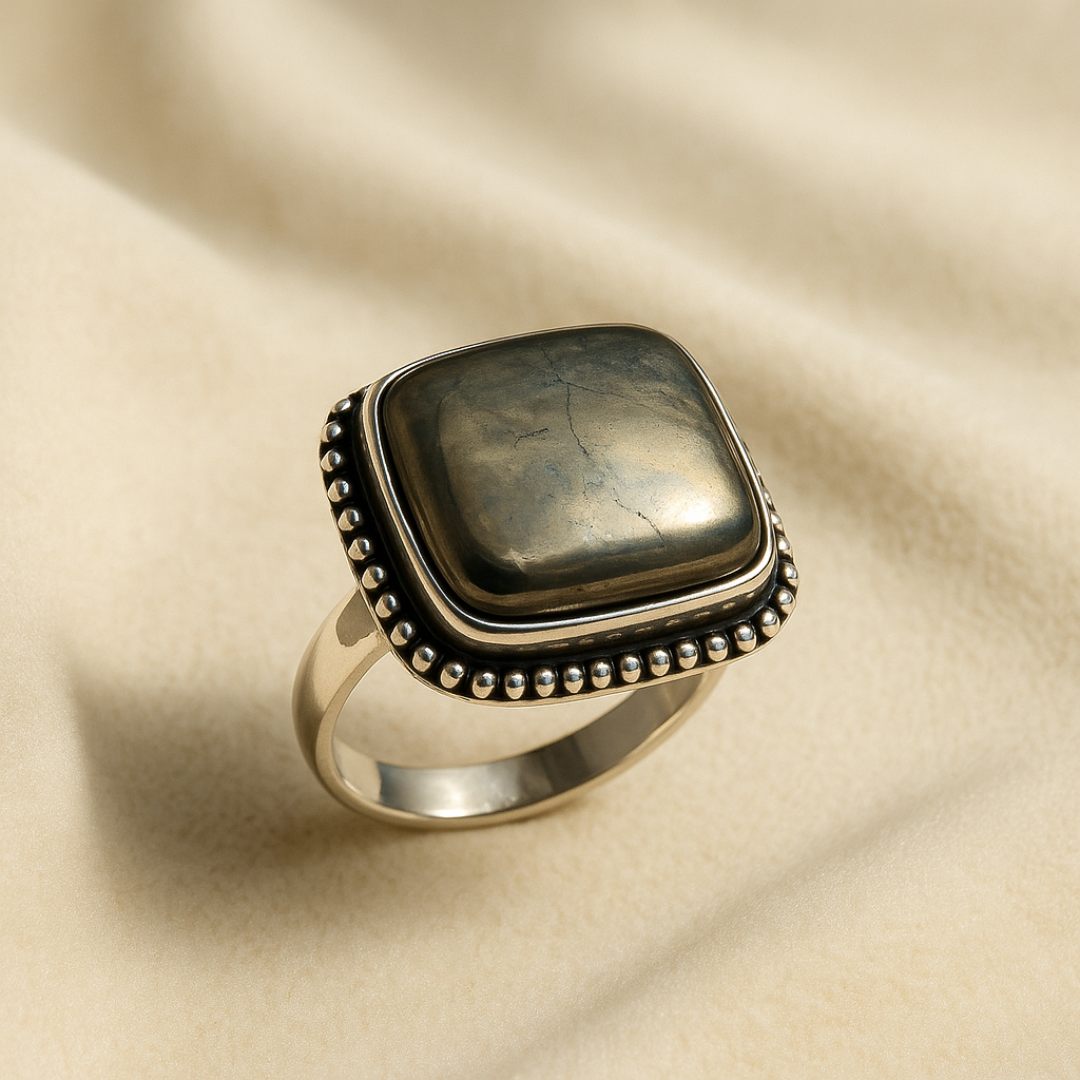 Natural Pyrite Ring (Polished) | Adjustable Free Size | Unisex | Oval, Round, Square, Rectangle