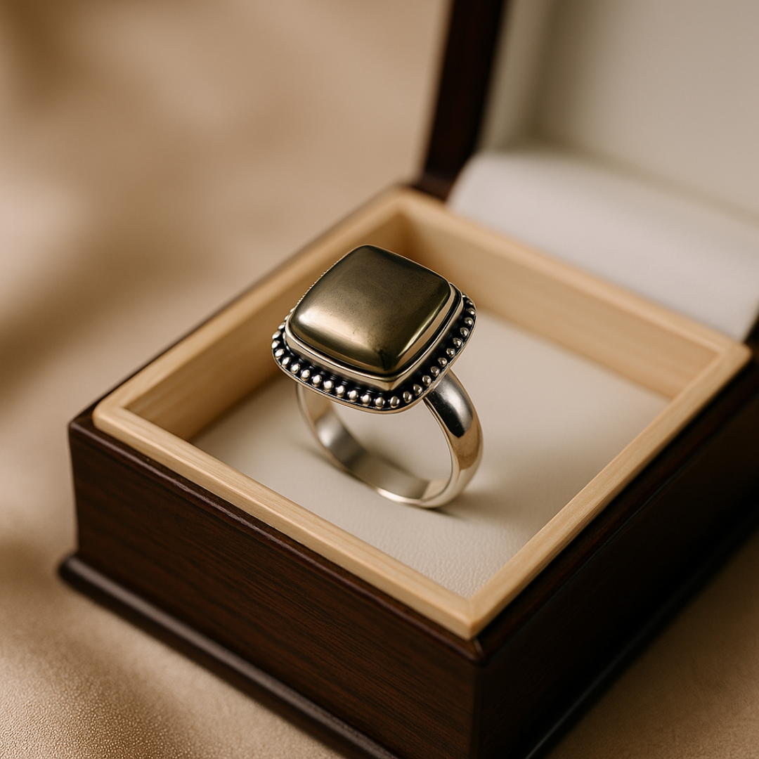 Natural Pyrite Ring (Polished) | Adjustable Free Size | Unisex | Oval, Round, Square, Rectangle