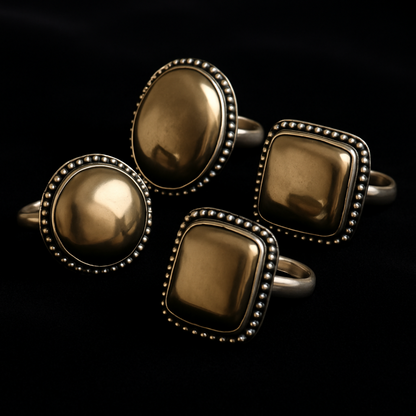 Natural Pyrite Ring (Polished) | Adjustable Free Size | Unisex | Oval, Round, Square, Rectangle