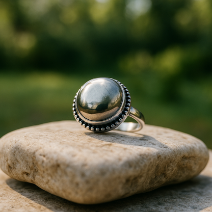 Natural Pyrite Ring (Polished) | Adjustable Free Size | Unisex | Oval, Round, Square, Rectangle