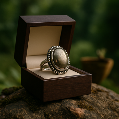 Natural Pyrite Ring (Polished) | Adjustable Free Size | Unisex | Oval, Round, Square, Rectangle