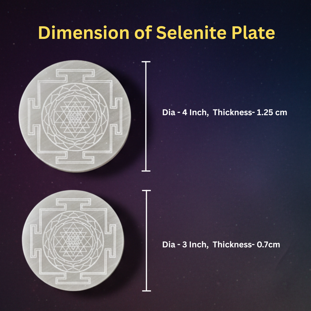 Sri Yantra Engraved Natural Selenite Plate | Round & Square | Premium Grade | For Crystal Cleansing, Meditation & Pooja