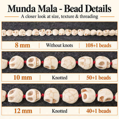 Ceramic Mund Mala for Maa Kali, Bhairava & Shiva | Narmund Kapal Mala | 8 mm, 10 mm & 12 mm