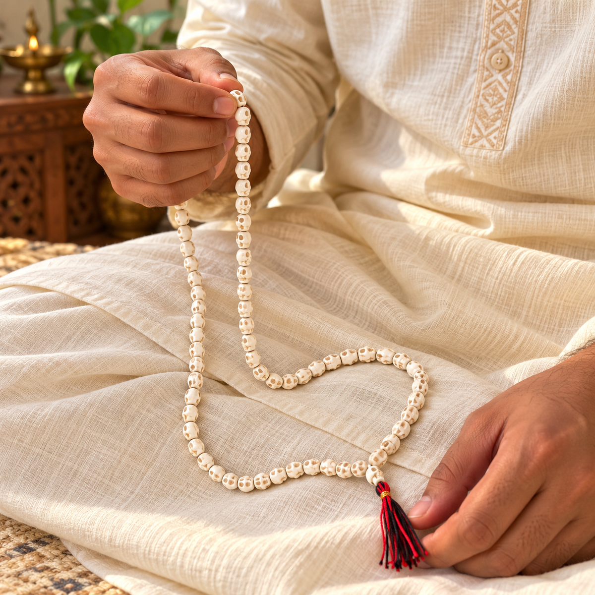 Ceramic Mund Mala for Maa Kali, Bhairava & Shiva | Narmund Kapal Mala | 8 mm, 10 mm & 12 mm