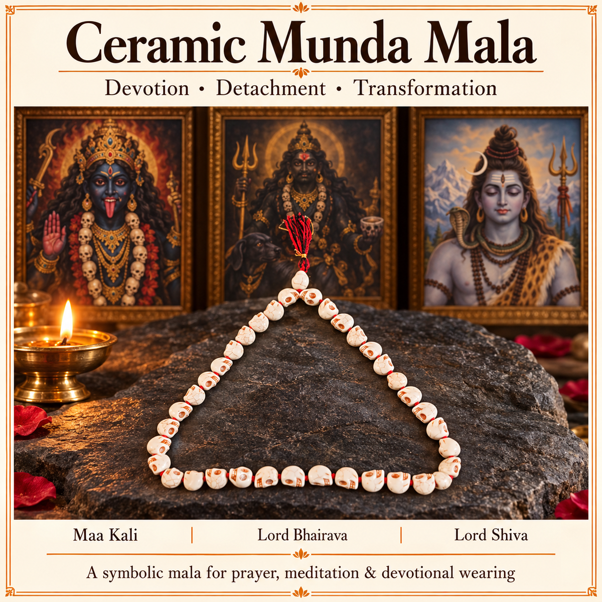 Ceramic Mund Mala for Maa Kali, Bhairava & Shiva | Narmund Kapal Mala | 8 mm, 10 mm & 12 mm