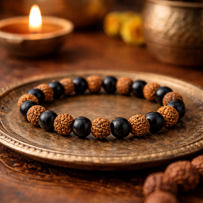 Karungali & Rudraksha Combo Bracelet | 8mm Beads | Premium Grade