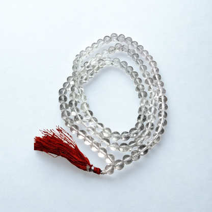 Natural Clear Quartz (Sphatik) 108 Beads Mala – Round & Diamond Cut | AAA Grade| Lab Certified