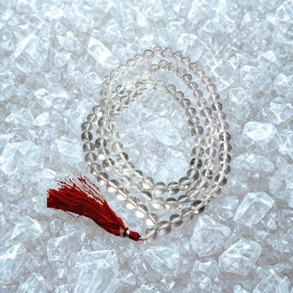 Natural Clear Quartz (Sphatik) 108 Beads Mala – Round & Diamond Cut | AAA Grade| Lab Certified