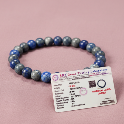 Natural Lapis Lazuli (Lajward) Bracelet | 8 mm Beads | Lab Certified | AAA Grade | Healing Crystal