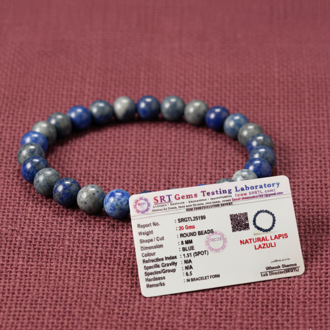 Natural Lapis Lazuli (Lajward) Bracelet | 8 mm Beads | Lab Certified | AAA Grade | Healing Crystal