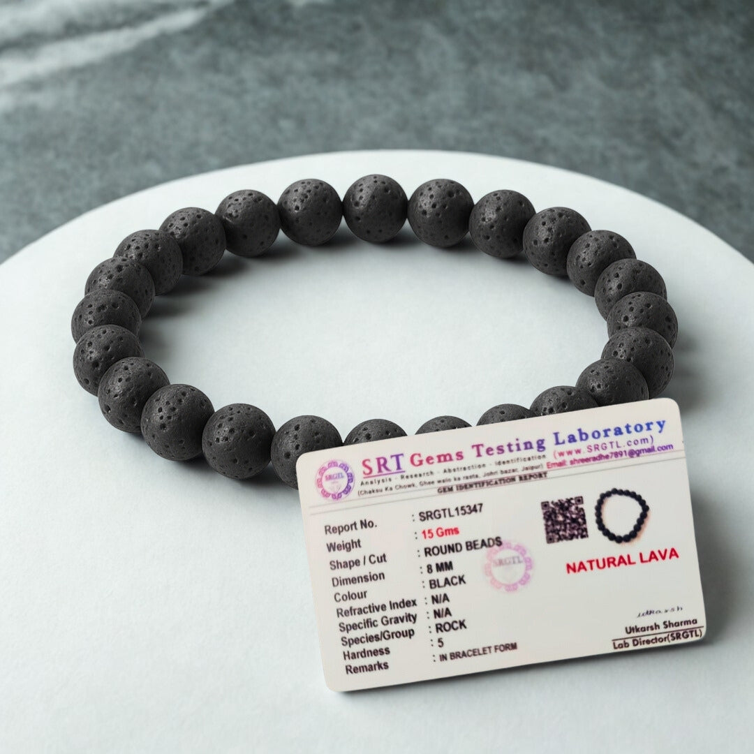 Natural Lava Stone Bracelet | 8 mm Beads | Lab Certified | AAA Grade