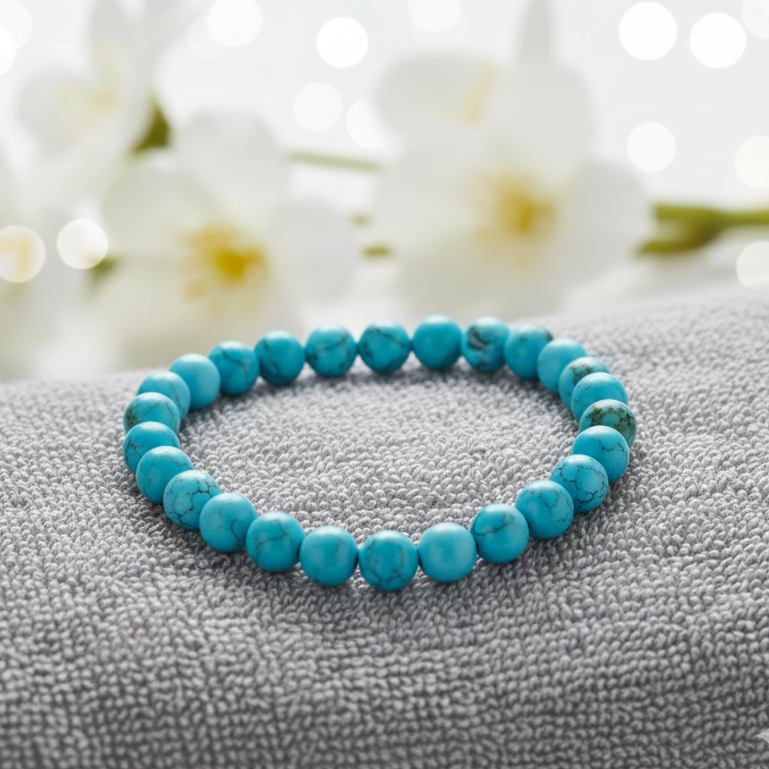 Natural Turquoise (Firoza) Bracelet | 8 mm Beads | Lab Certified | AAA Grade