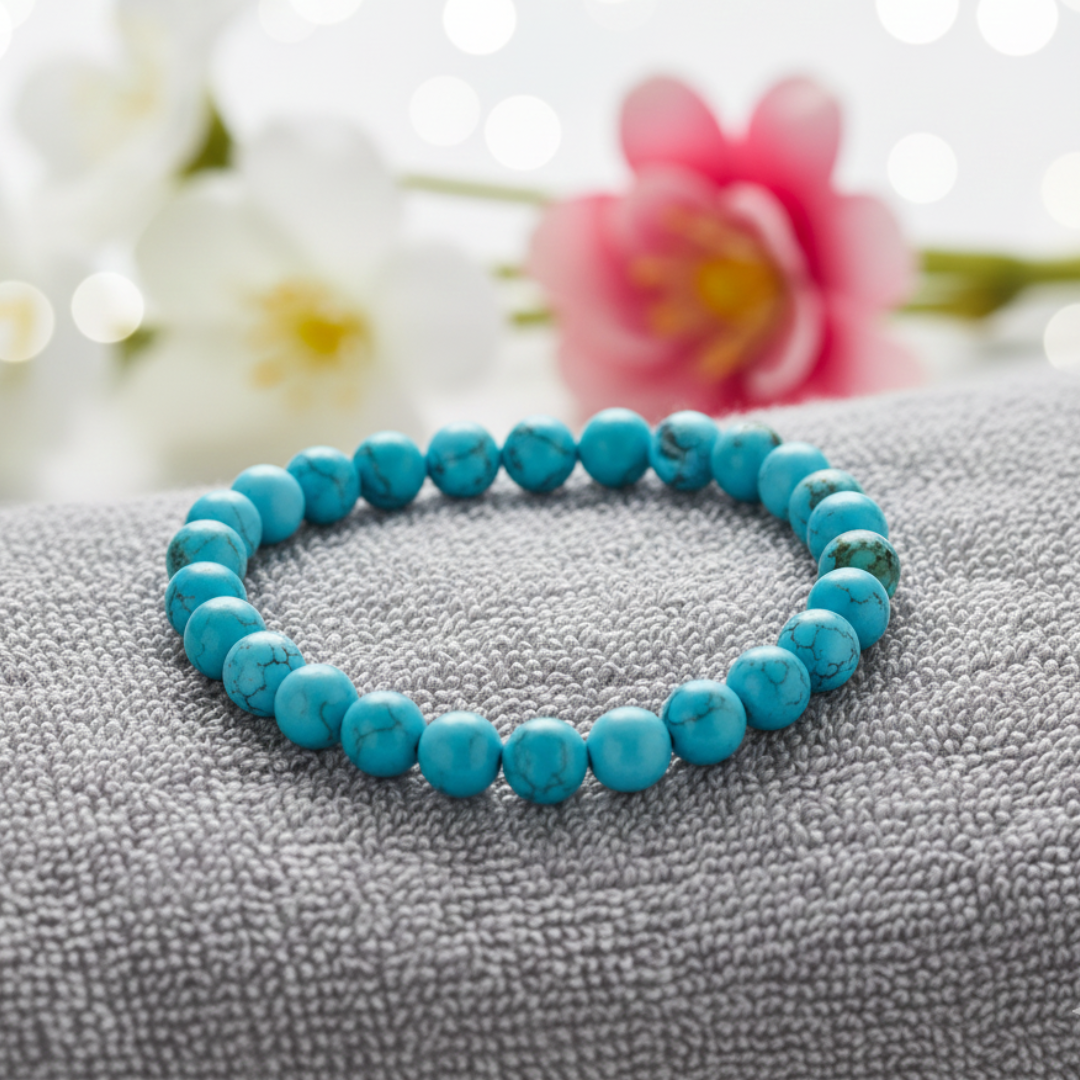 Natural Turquoise (Firoza) Bracelet | 8 mm Beads | Lab Certified | AAA Grade