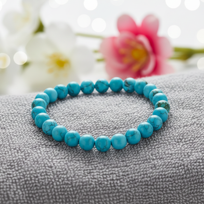 Natural Turquoise (Firoza) Bracelet | 8 mm Beads | Lab Certified | AAA Grade