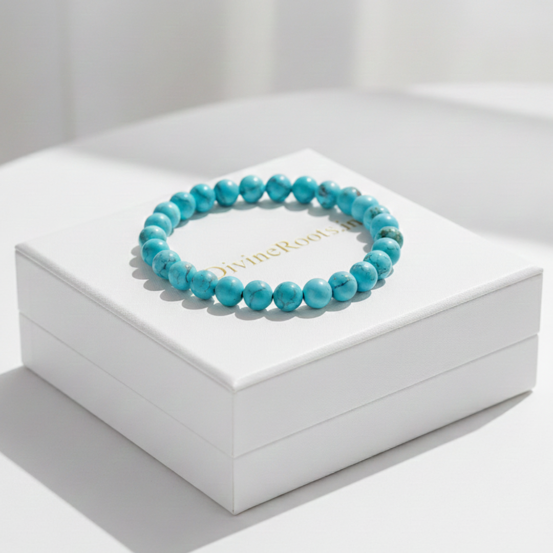 Natural Turquoise (Firoza) Bracelet | 8 mm Beads | Lab Certified | AAA Grade