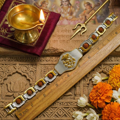Ganesha Rudraksha bracelet gold silver plated showing 8 inch length