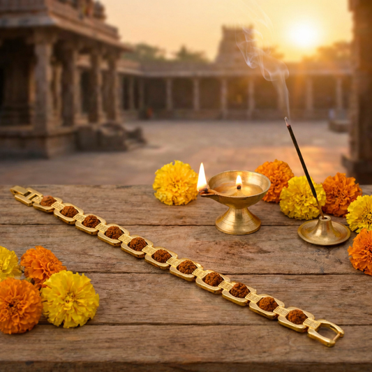 Premium Rudraksha Bracelet | Square | Gold-Plated | 11 beads | 8.5 inch