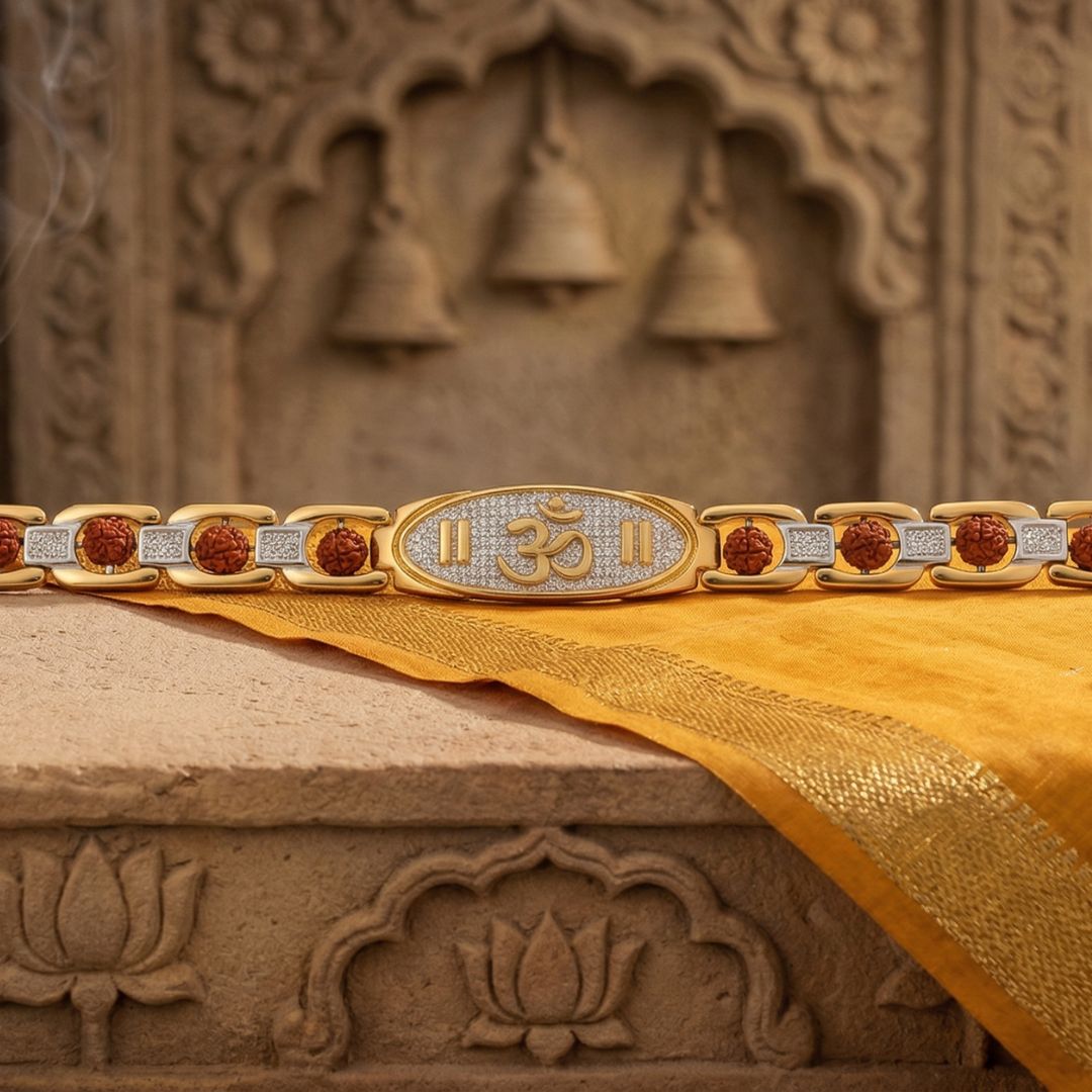 Premium Om Rudraksha bracelet gold and silver plated with 10 Nepali beads DivineRoots
