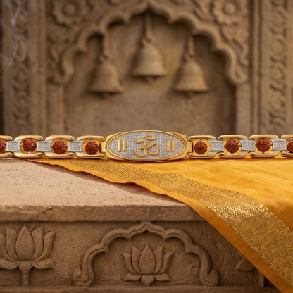Premium Om Rudraksha bracelet gold and silver plated with 10 Nepali beads DivineRoots