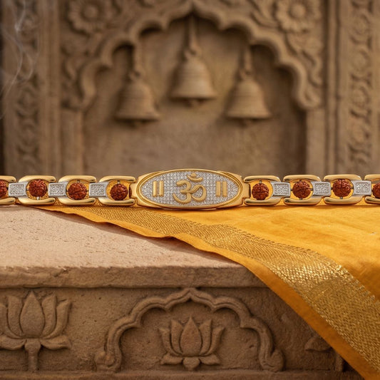 Premium Om Rudraksha bracelet gold and silver plated with 10 Nepali beads DivineRoots