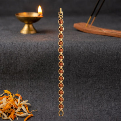 Premium oval gold plated Rudraksha bracelet with 13 Nepali beads DivineRoots