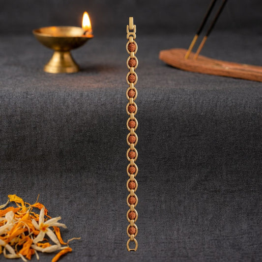Premium oval gold plated Rudraksha bracelet with 13 Nepali beads DivineRoots