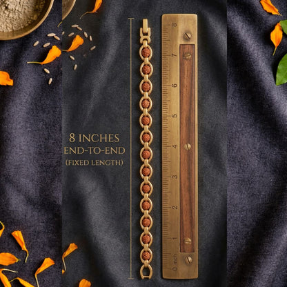 Gold plated Rudraksha bracelet 8 inch length measurement gold plated oval design