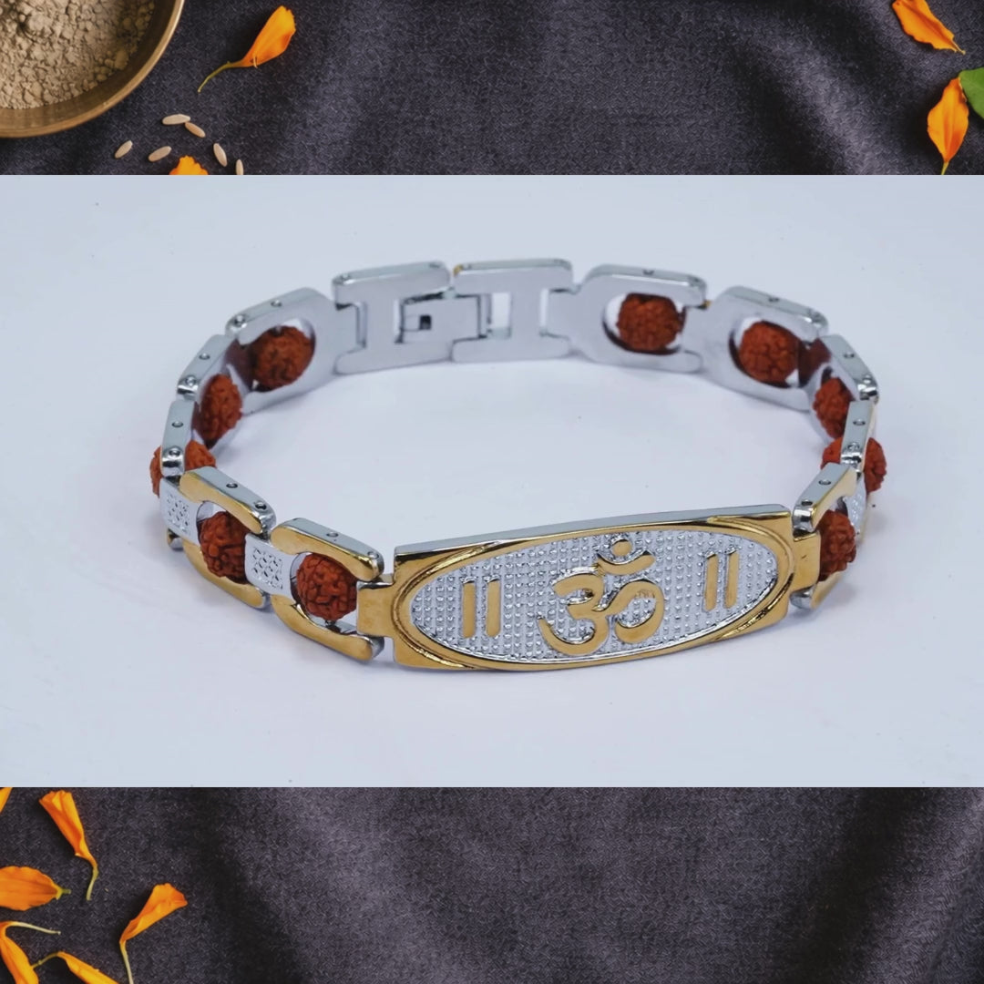 Round view of moving premium dual tone Gold plated Rudraksha bracelet DivineRoots