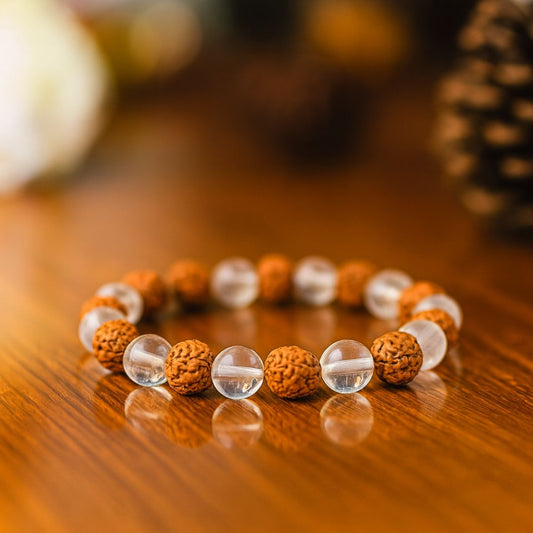 Sphatik & Rudraksha Combo Bracelet | 8mm Beads | Premium Grade