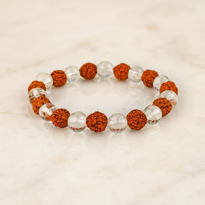 Sphatik & Rudraksha Combo Bracelet | 8mm Beads | Premium Grade