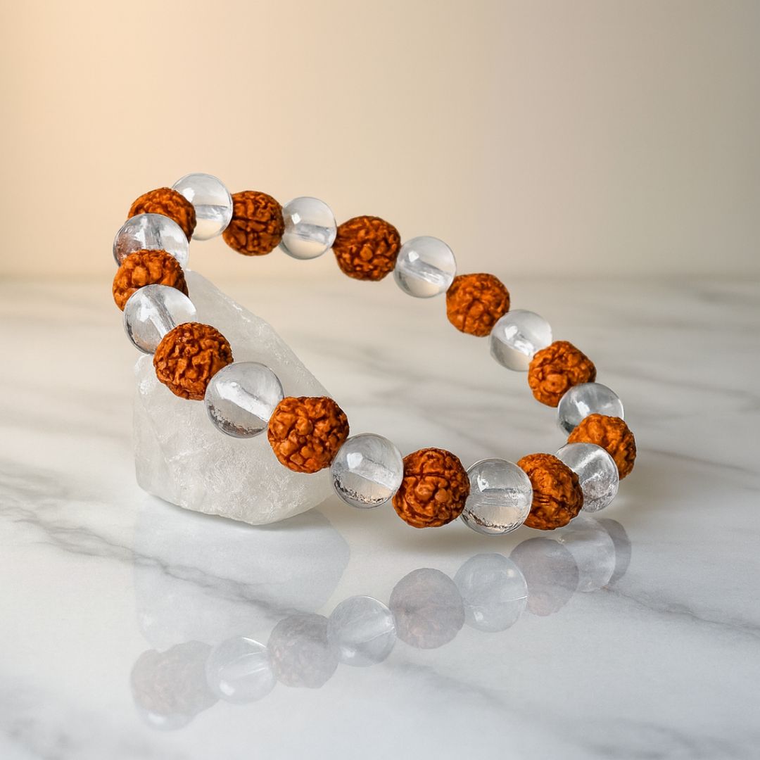 Sphatik & Rudraksha Combo Bracelet | 8mm Beads | Premium Grade