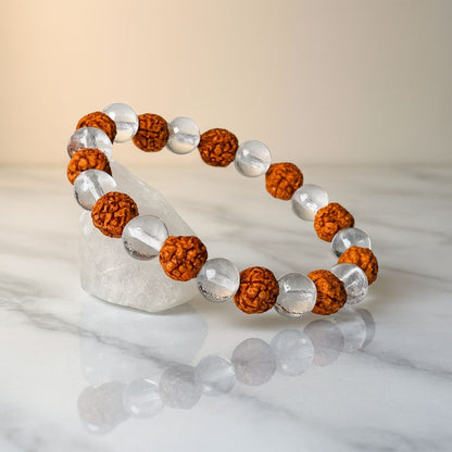 Sphatik & Rudraksha Combo Bracelet | 8mm Beads | Premium Grade