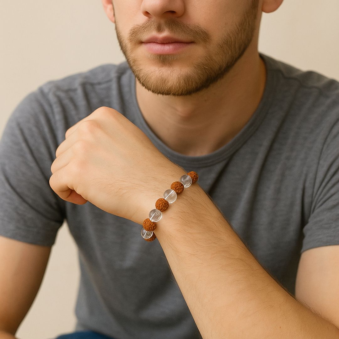 Sphatik & Rudraksha Combo Bracelet | 8mm Beads | Premium Grade